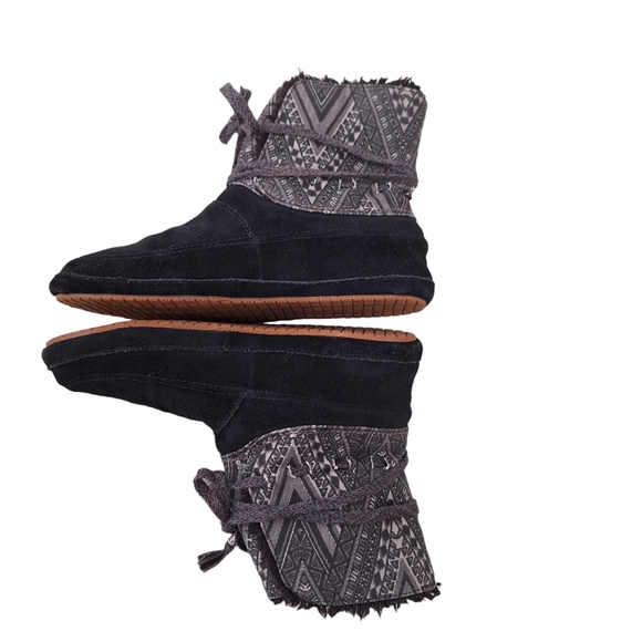 Sanuk Women's Soulshine Chill Black Faux Fur Trim Lace Front Suede Boots 7M - Picture 6 of 9